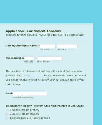 enrichment academy initial application form template