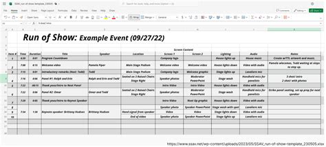 Enrun Of Show Template Excel