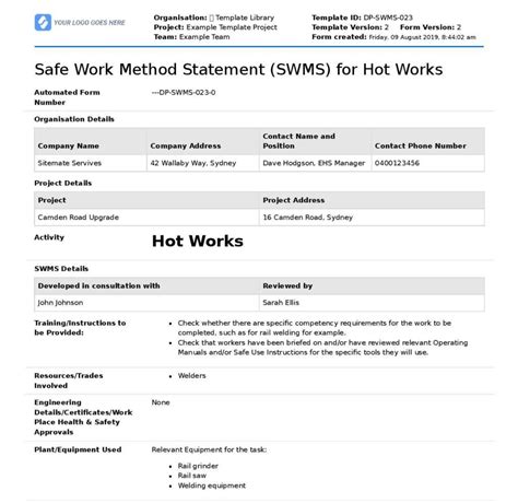 Ensafe Working Method Statement Template