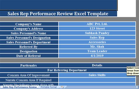 Ensales Rep Performance Review Template