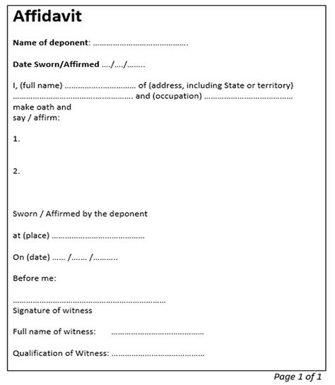 Ensample Affidavit Template