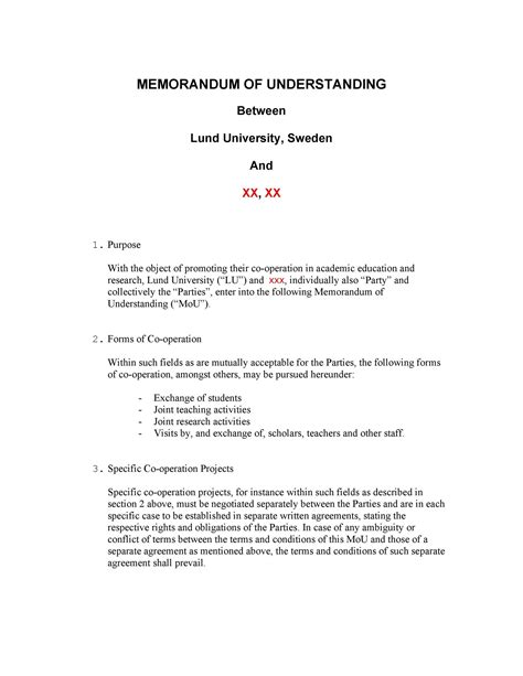 Ensample Memorandum Of Understanding Template