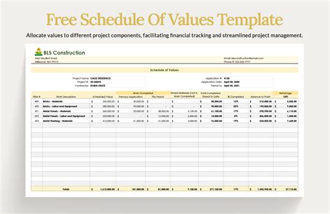 Enschedule Of Values Excel Template