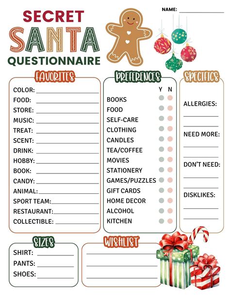 Ensecret Santa Questionnaire Template