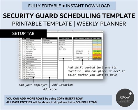 Ensecurity Guard Schedule Template