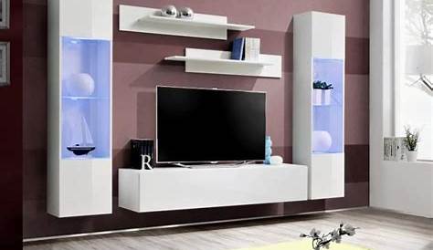 Ensemble meuble TV mural FLYA blanc avec LED Achat
