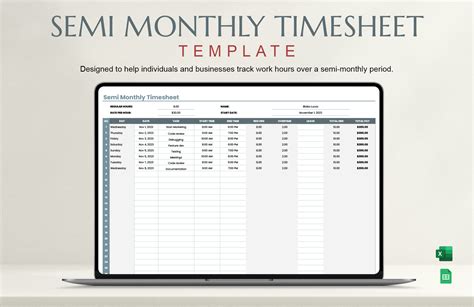 Ensemi Monthly Timesheet Template Excel