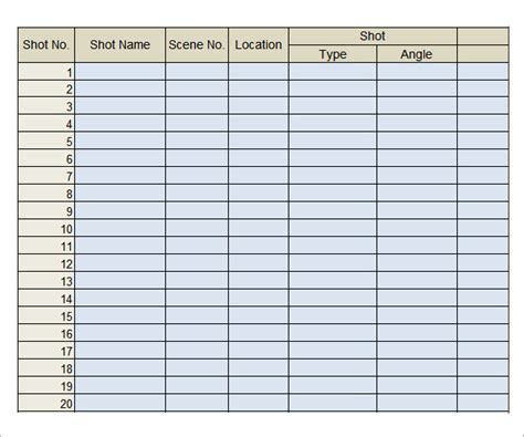 Enshot List Template Excel