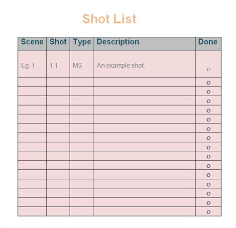 Enshot List Template Google Docs