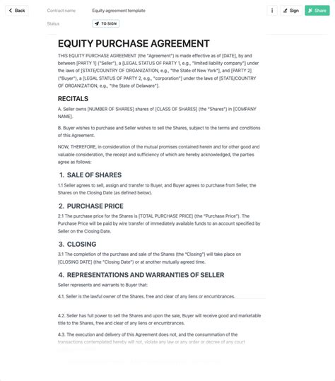 Ensimple Equity Agreement Template