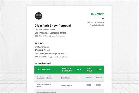 Ensnow Plow Invoice Template