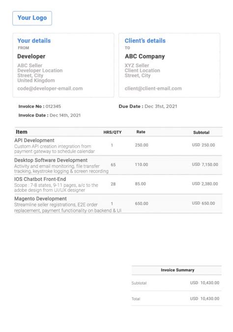 Ensoftware Developer Invoice Template