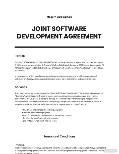 Ensoftware Development Agreement Template Free