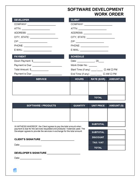 Ensoftware Development Work Order Template
