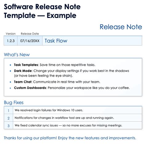 Ensoftware Release Notes Template Word