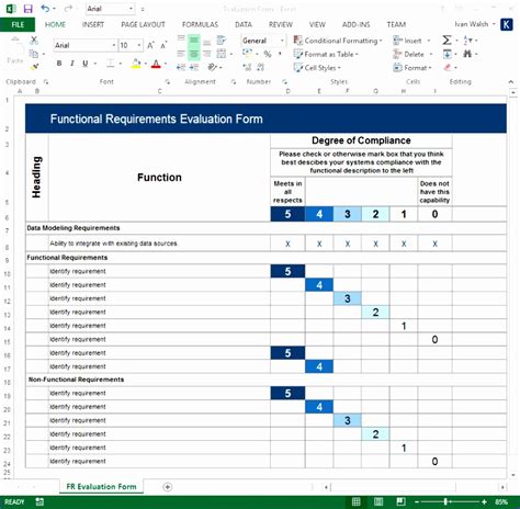 Ensoftware Requirements Specification Template Excel