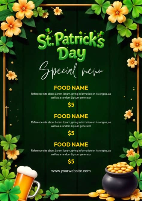 Enst Patrick S Day Menu Template