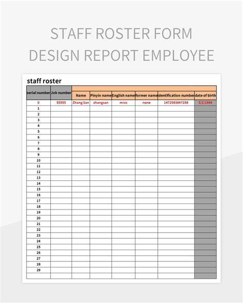 Enstaff Roster Template Excel