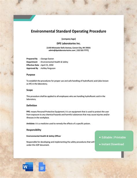 Enstandard Operating Procedure Template Google Docs