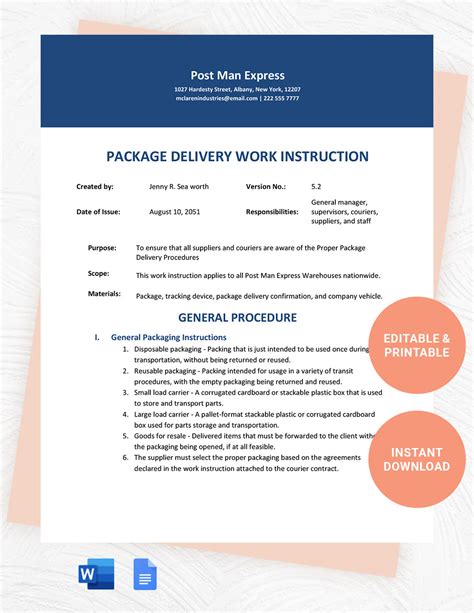 Enstandard Work Instruction Template