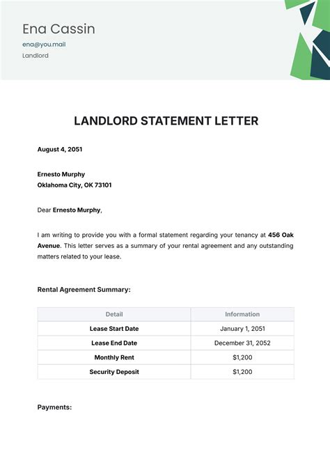 Enstatement From Landlord Template