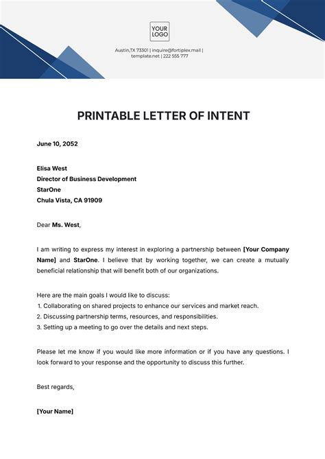 Enstatement Of Intent Template