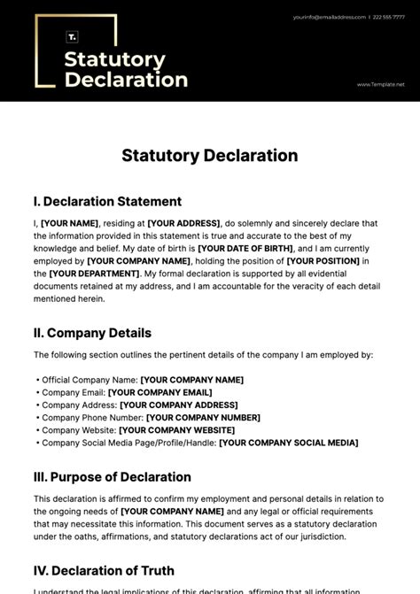 Enstatutory Declaration Template