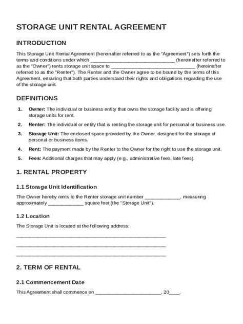 Enstorage Unit Contract Template