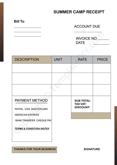 Ensummer Camp Invoice Template