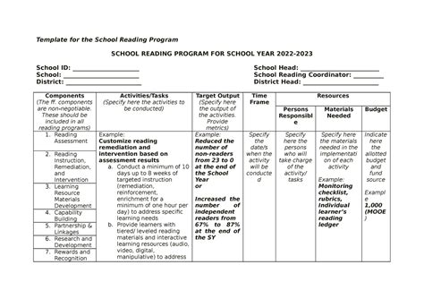 Ensummer Reading Program Template