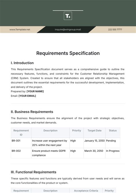 Ensystem Requirements Specification Template