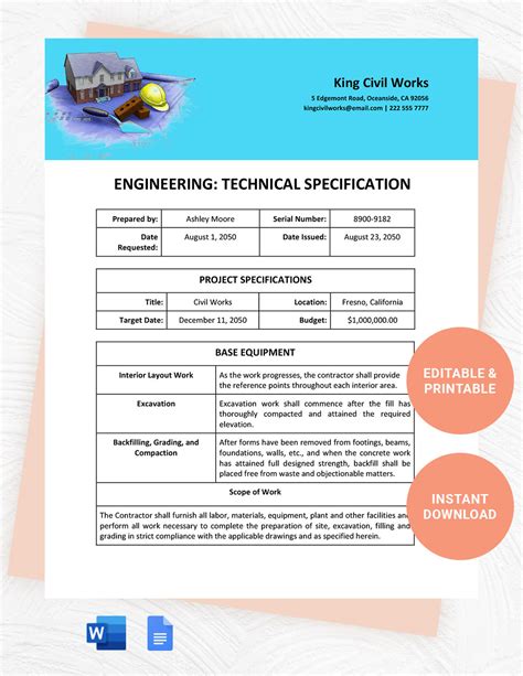 Entechnical Specification Template Word