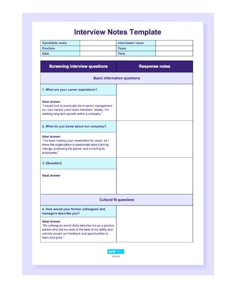 Entemplate For Interview Notes