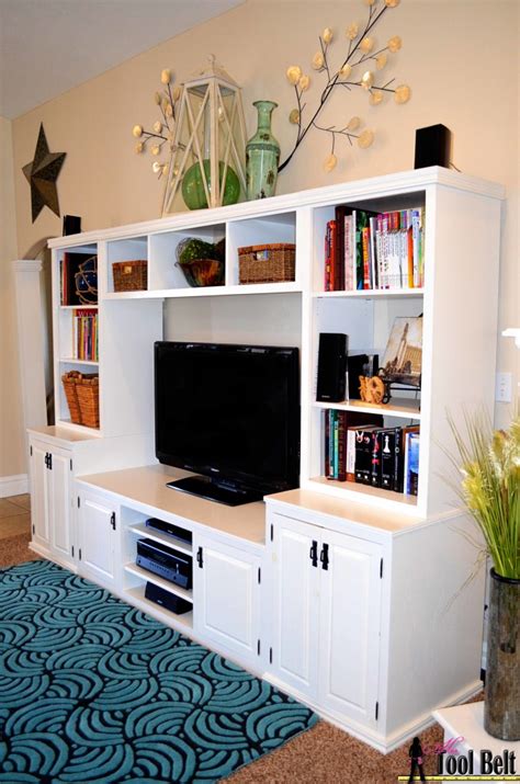 DIY Entertainment Center with Sconce Lighting. Living room