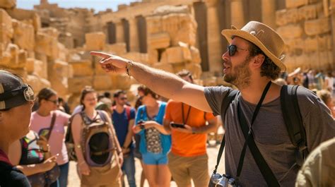 enthusiastic tour guide pointing