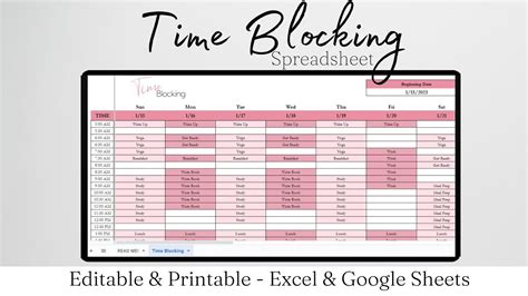 Entime Block Template Google Sheets
