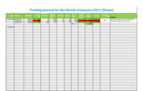 Entrading Journal Excel Template