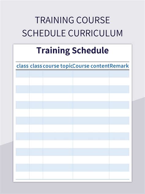 Entraining Curriculum Template Excel