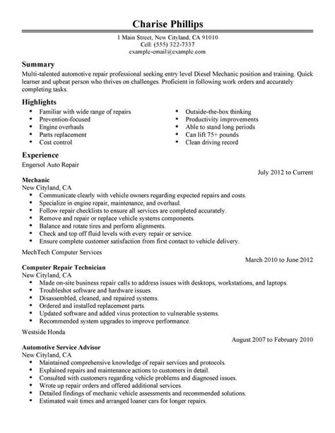 Student entry level Mechanic resume template