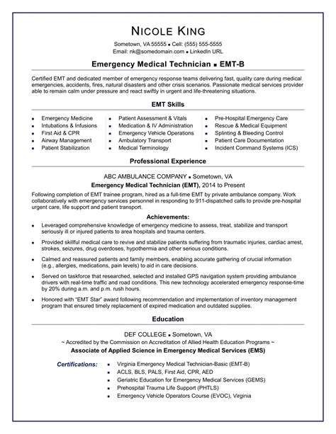 Emt Resume Template Free Samples , Examples & Format