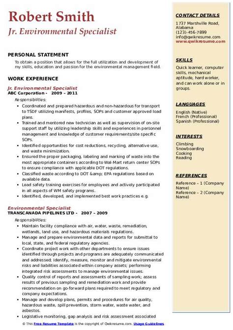 Environmental Compliance Specialist Resume Samples