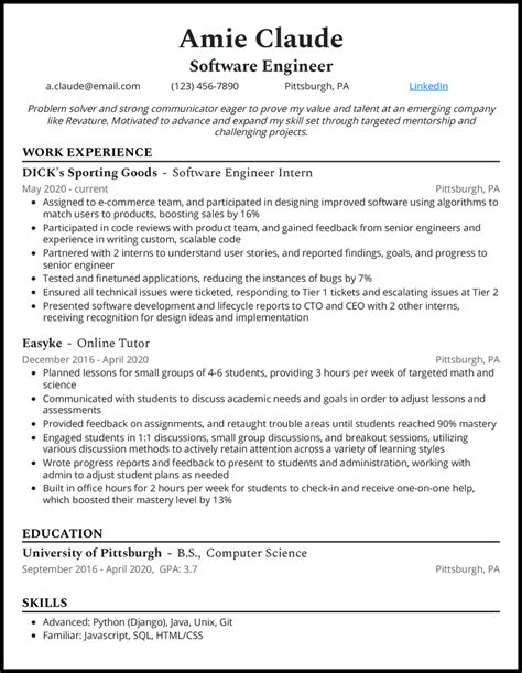 entry level software engineer resume pdf