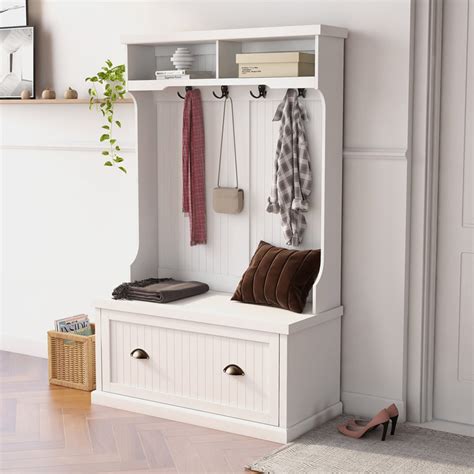 Entry Way Storage Bench With Hooks