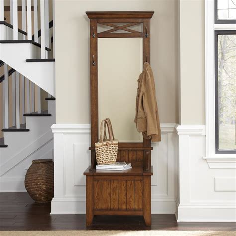 Entryway Hall Tree With Mirror Coat Hooks And Storage Bench