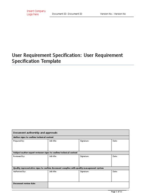 Enuser Requirement Specification Template Word