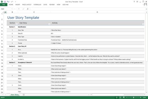 Enuser Story Template Excel