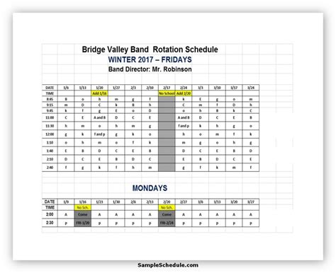 Envbs Rotation Schedule Template