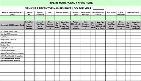 Envehicle Maintenance Checklist Template Excel
