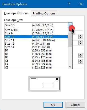 Envelope Size In Word