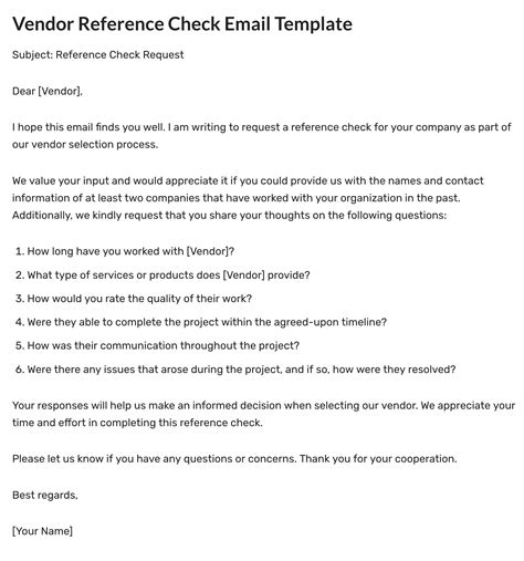 Envendor Reference Check Email Template